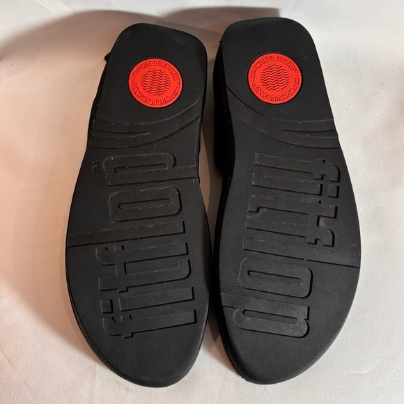 FITFLOP Sz 8.5 Sparkly Front Post Velcro Closure Strap Platform Slip On Sandals - Picture 8 of 10